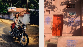 Claire Fisher on a motorcycle