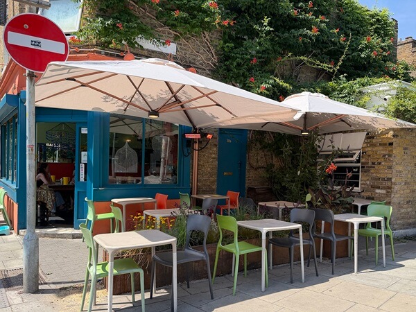 parasols covering ganapati's outside seating area